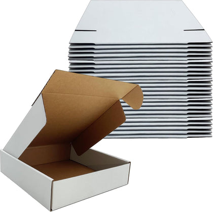 8x8x2 Inch Shipping Boxes Set of 25,White Corrugated Cardboard Mailers | Recycled Literature Mailer, Small Business