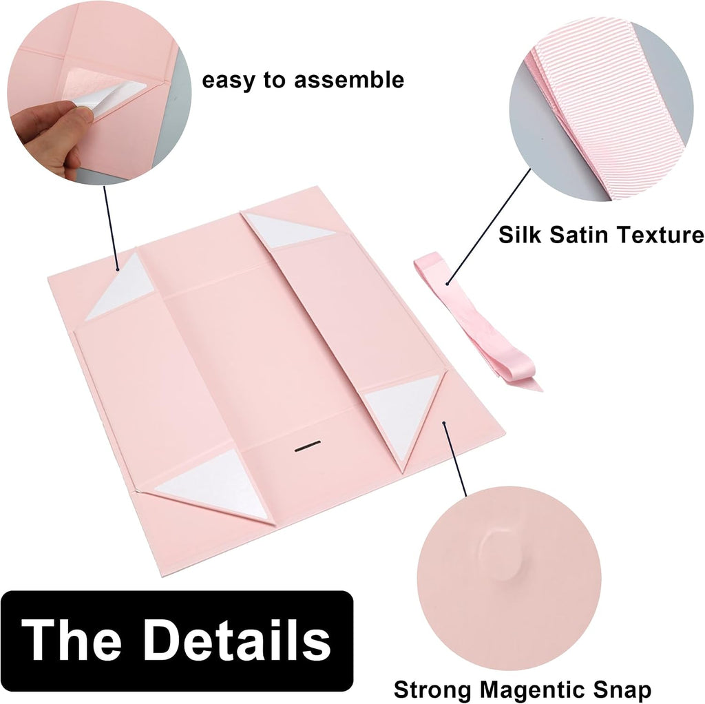 13"x9"x4" Large Pink Magnetic Gift Box with Lid Ribbon