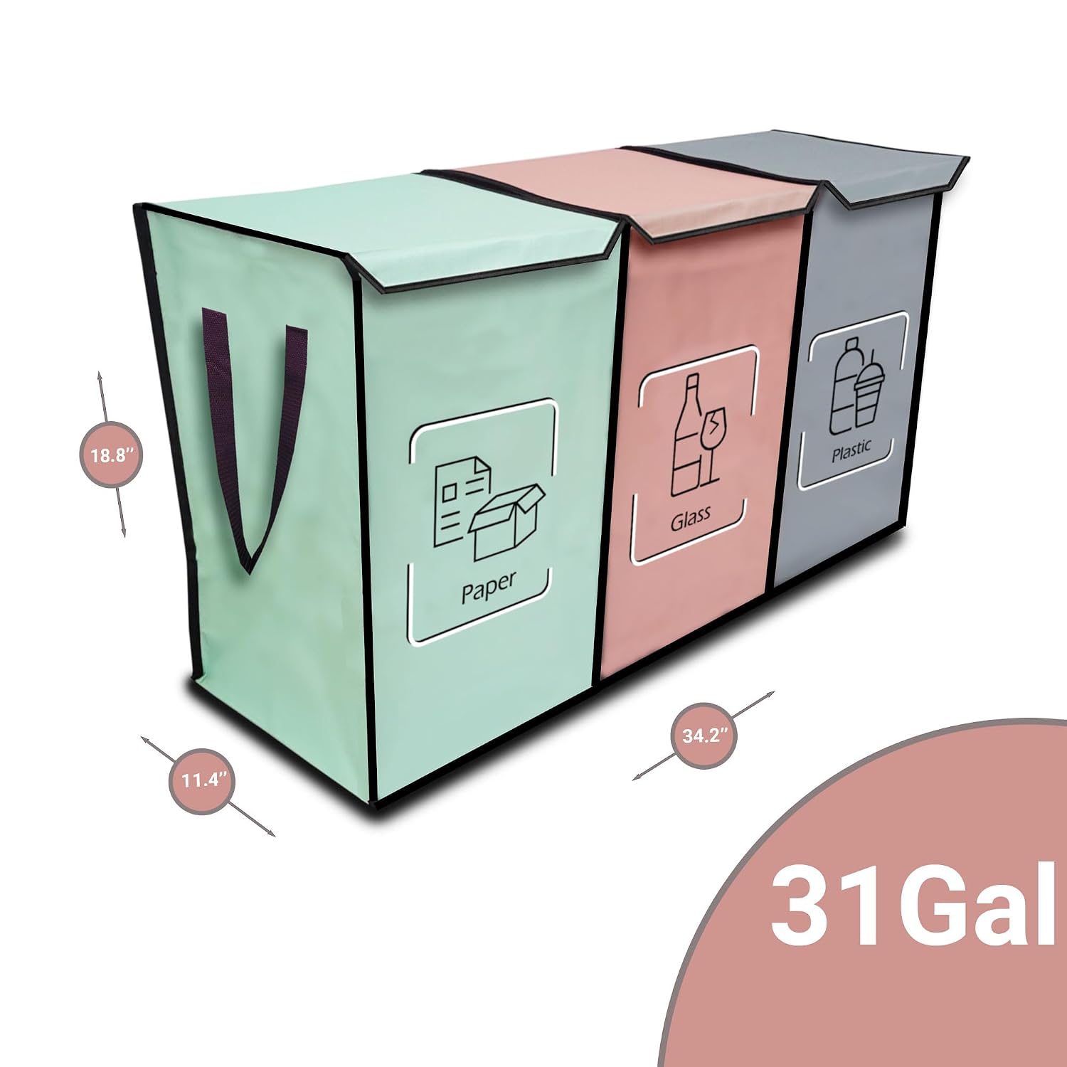 Recycling Organizer - Reusable Recycling Bags - Recycling Sorter - Trash Sorting Bins - 3 Compartment Recycle - Pack