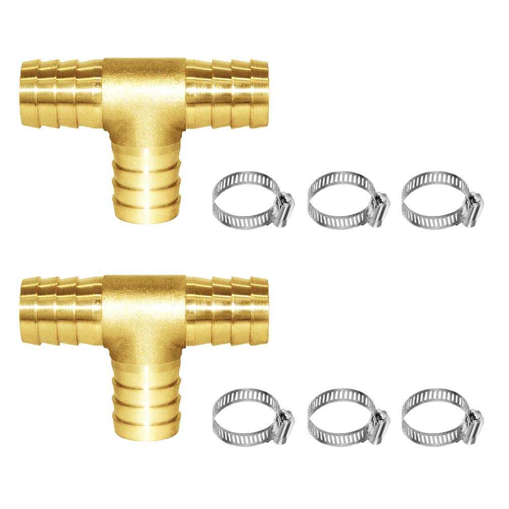 Joywayus 2Pcs 1" Brass Tee Hose Barb Fitting,3 Way Union Splitter