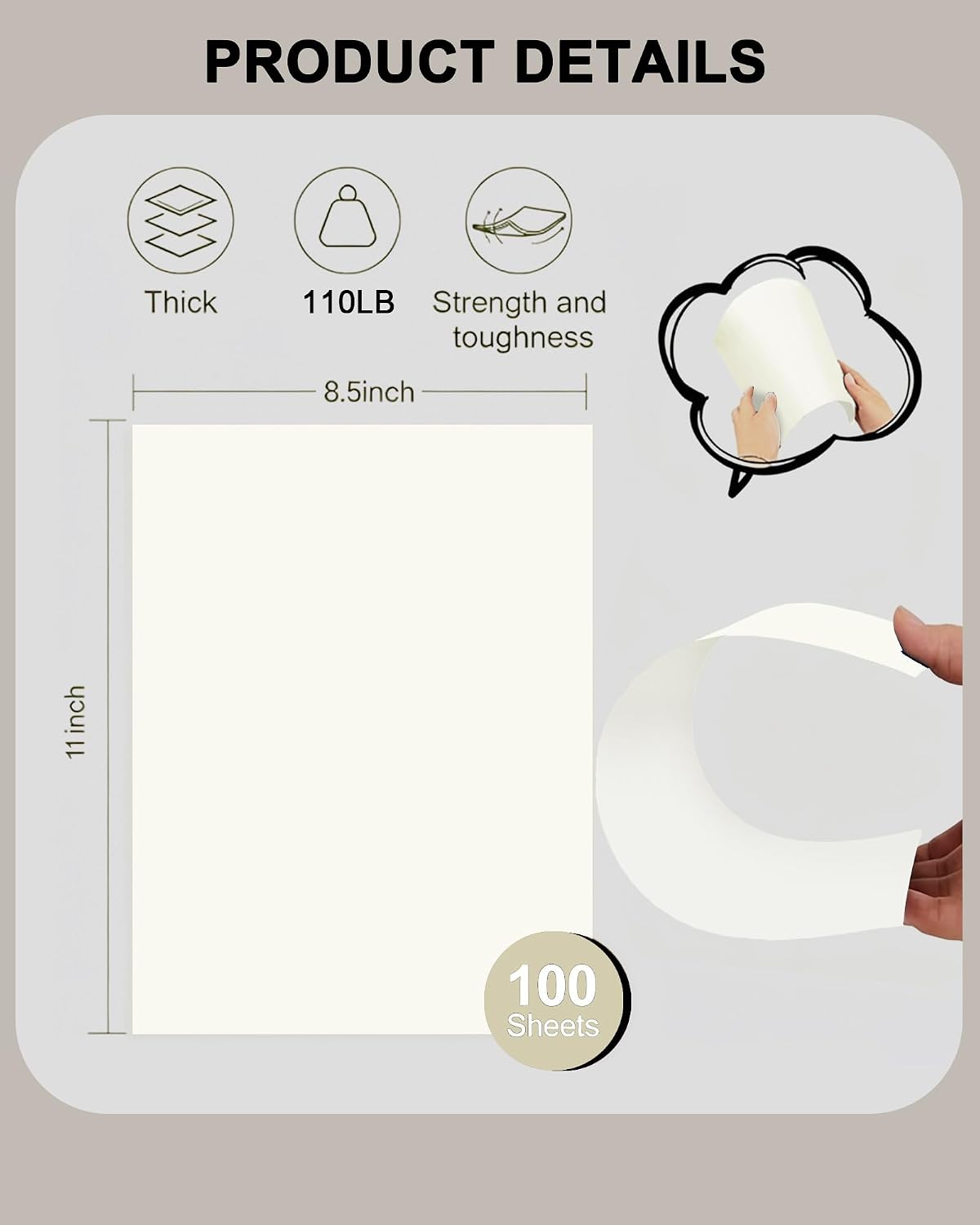 Cream Cardstock Paper, 110lb/199gsm Heavy Cardstock, Colored Multi-Purpose paper, 8.5" x 11" 100 Sheets (1 Reams)