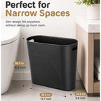 Small Trash Can Plastic Bathroom Wastebasket 3.2 Gallon Slim Garbage Container Bin with Handle for Home Kitchen