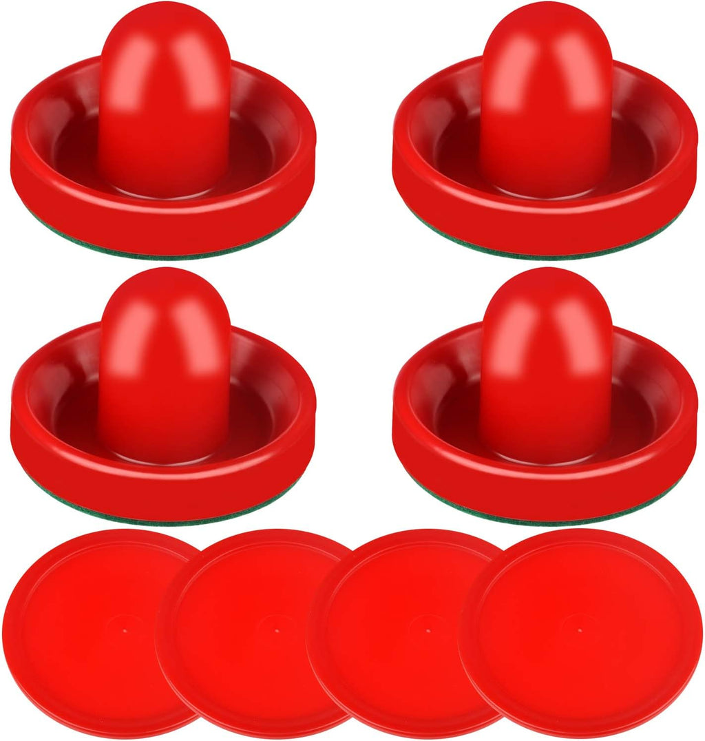 Air Hockey Pushers and Red Air Hockey Pucks, Goal Handles Paddles Replacement Accessories for Game Tables (4 Striker