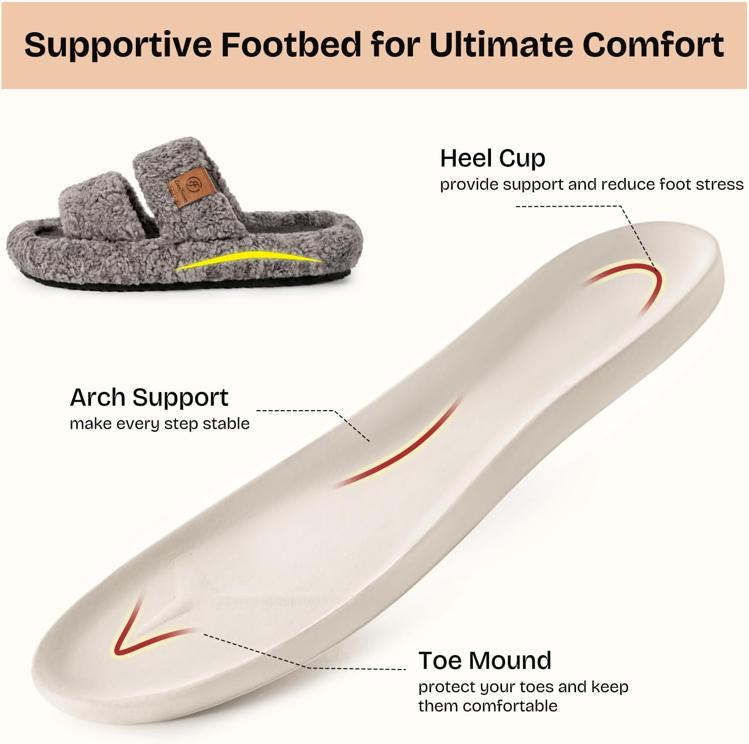 Womens Fuzzy Open-toe Slippers Memory Foam Indoor House Shoes | machine-washable,gifts,memory foam,anti-slip