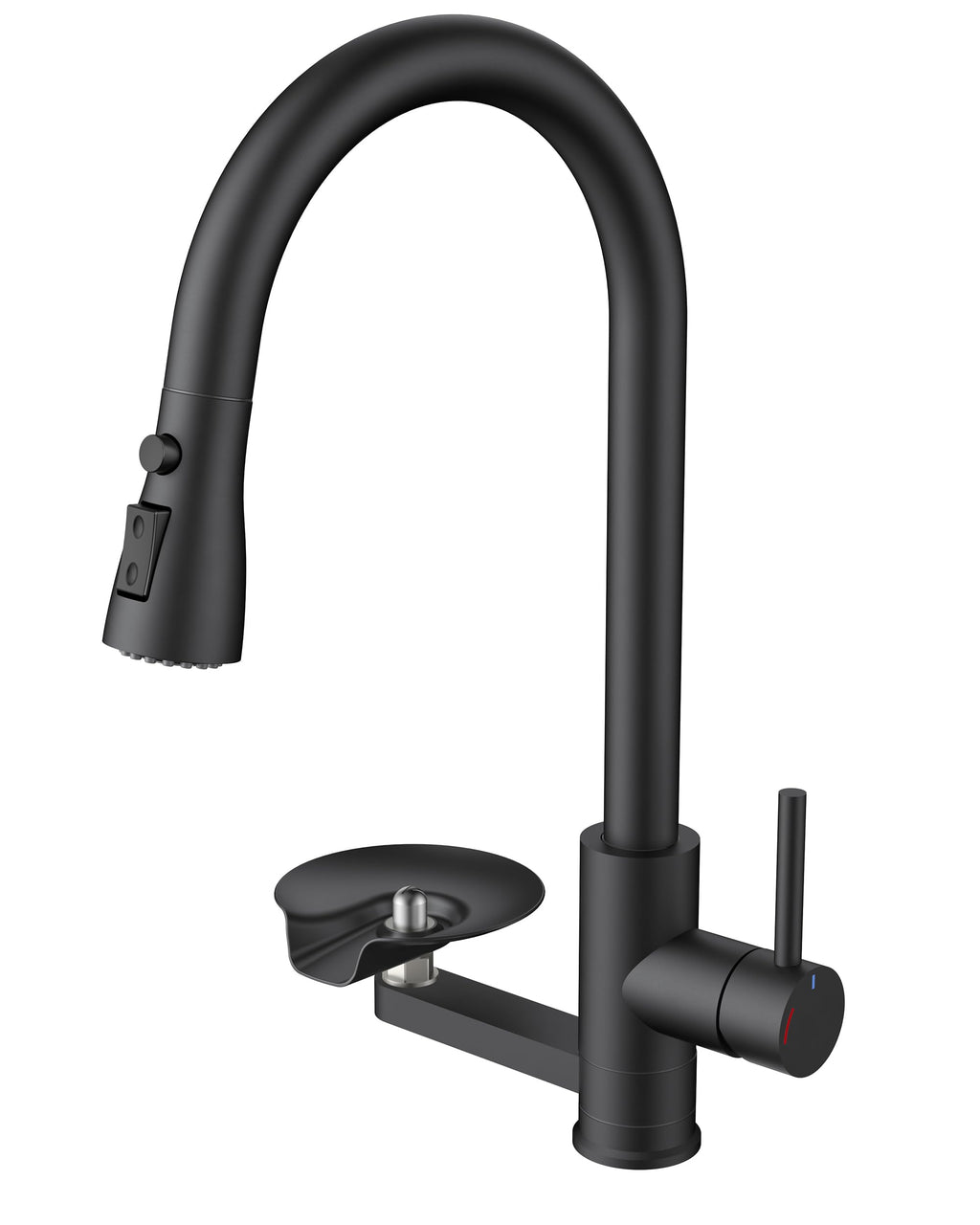 Black Kitchen Faucet with Cup Washer, Pull Down Sprayer, High Arc