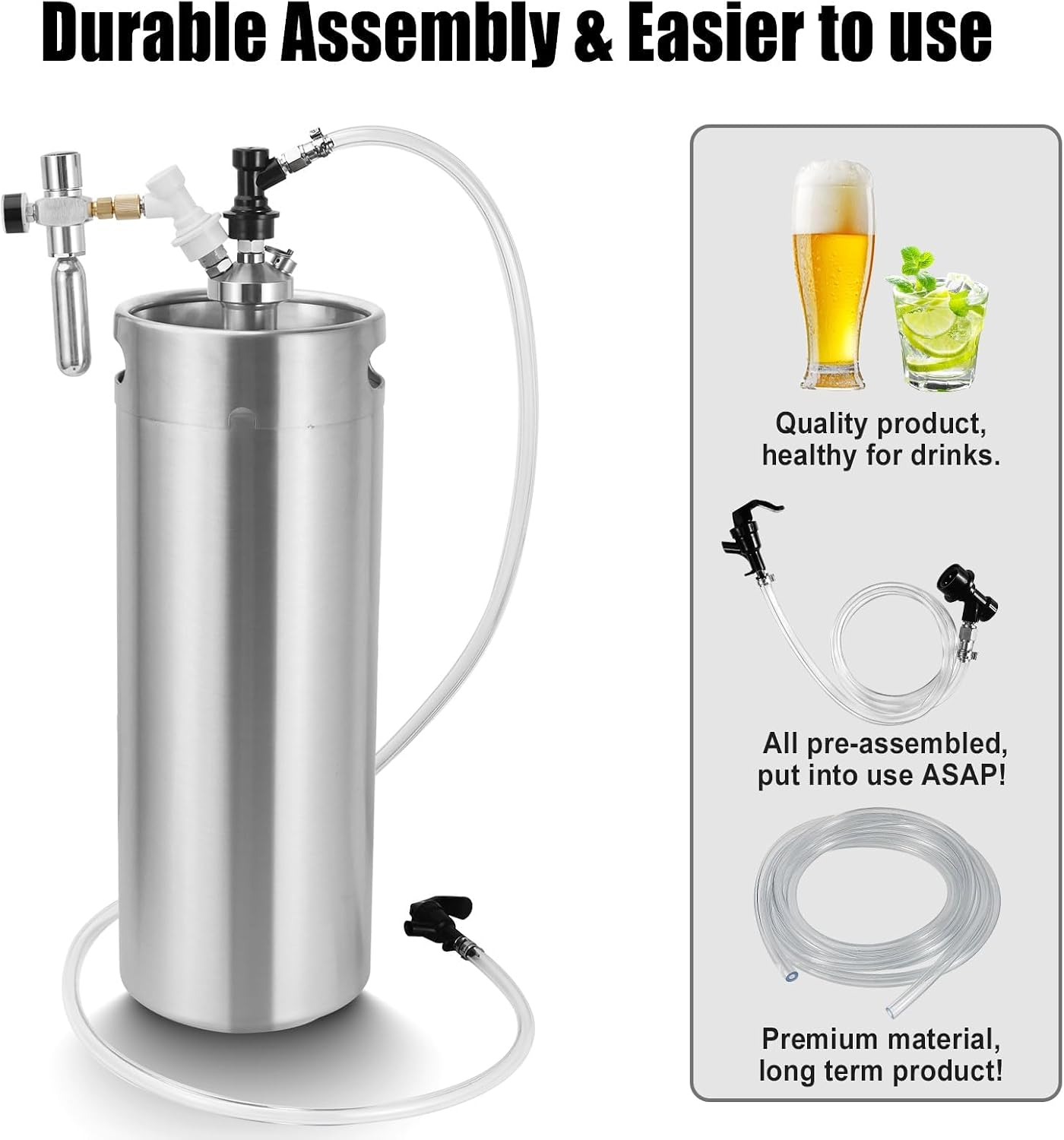 5ft Ball Lock Beer Line, Assembly Corny Keg Party Tap Beer Line | Ball Lock Liquid Quick Disconnect & Faucet Tap Kit