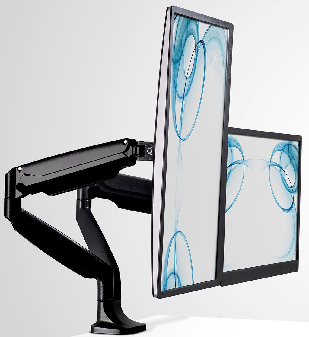 Dual Monitor Arm Mount | Desk Stand | Two Articulating Gas Spring Height Adjustable Arms | Fits 2 x 24 27 29 30 32