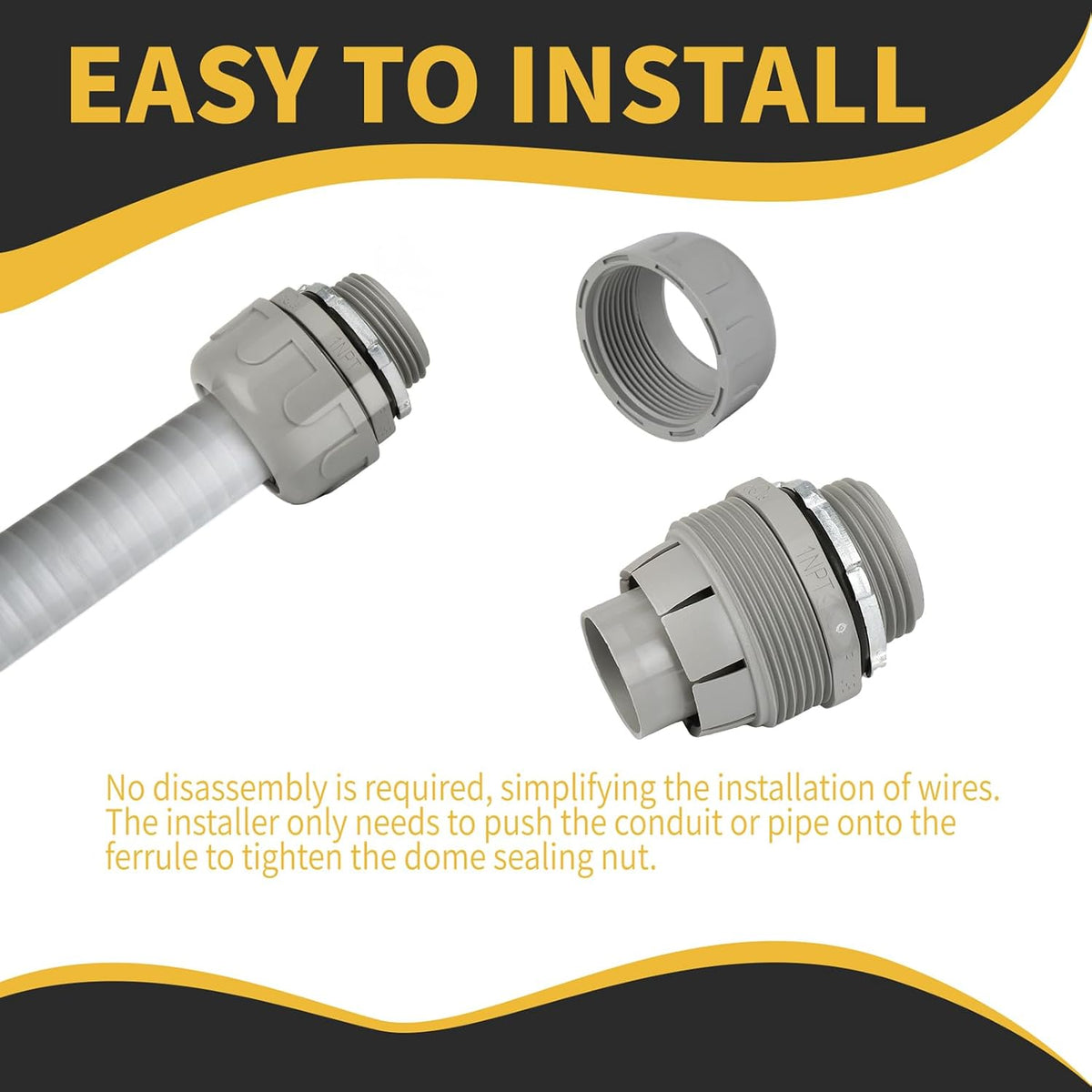 Conduit Connectors, 1 Inch, Straight, Grey, 5-Pack | Liquid Tight Connector, NPT, Non-Metallic
