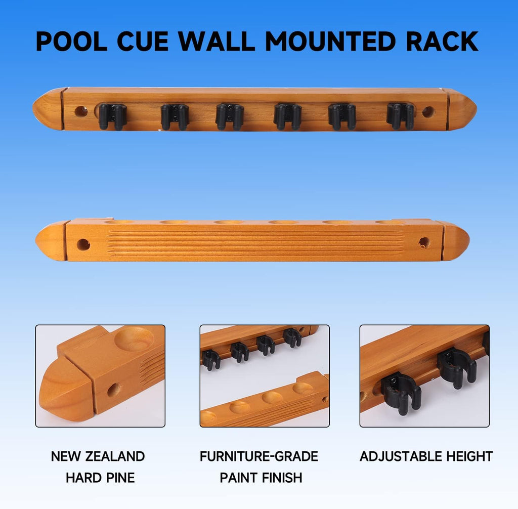 GSE 2-Piece Wooden Wall Mounted Billiard Pool Cue Rack Holds 6/8/12 Cues | Several Colors Available, Pool Stick