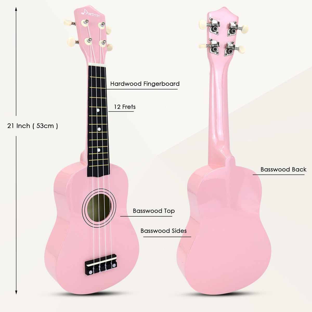 Soprano Ukulele for Kids 21 Inch Hawaiian Wood Ukelele Beginner Kit | Incl. Online Lesson Gig Bag Strap Nylon String