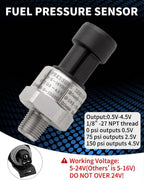 Ronybuy 150 PSI Fuel Oil Pressure Sensor Transducer 1/8" -27 NPT Thread