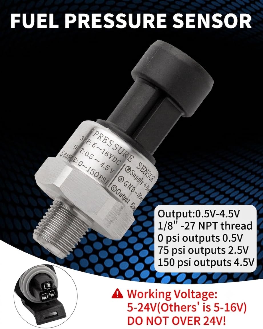 Ronybuy 150 PSI Fuel Oil Pressure Sensor Transducer 1/8" -27 NPT Thread