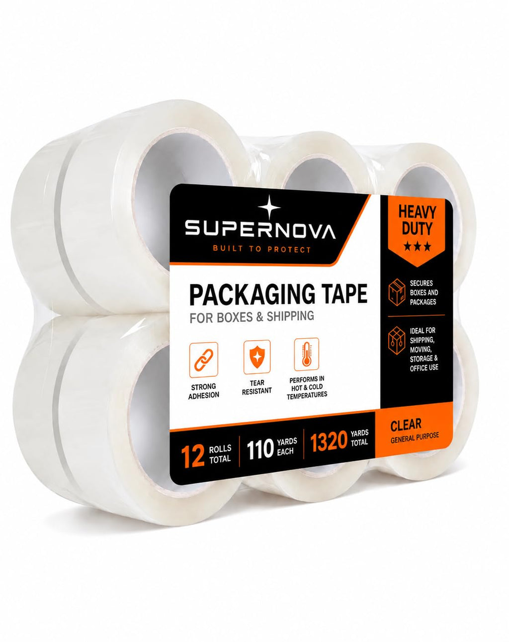 Heavy Duty Clear Packing Tape, 12 Pack, 110 Yards Per Roll