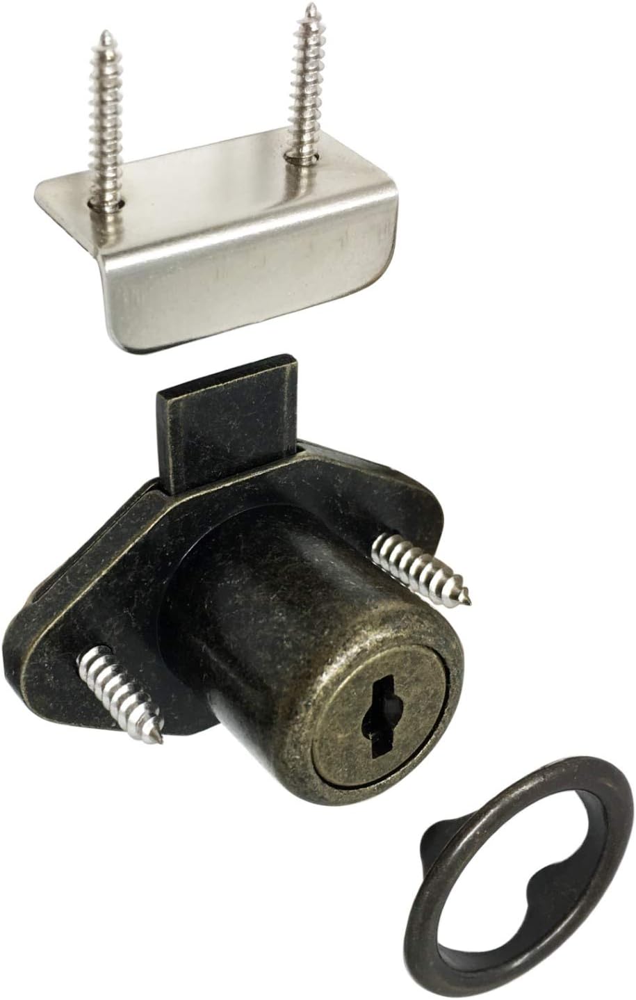 Office Desk Lock for Drawer & Door - 7/8" (.875") Bore - Antique Brass- Keyed Alike - Includes Escutcheon Trim Ring