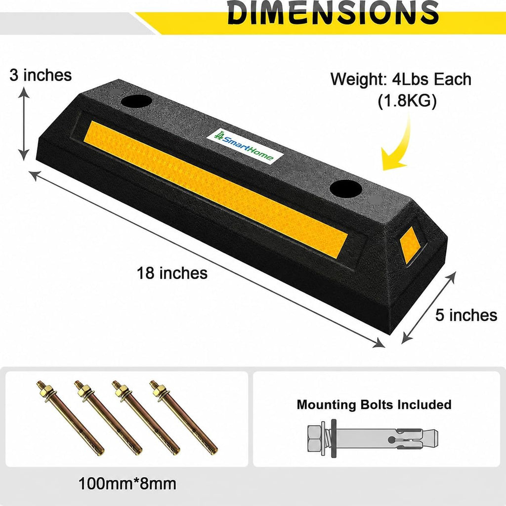 Car Stoppers for Garage, 2 Pack Heavy Duty Rubber Parking Stopper with Expansion Bolts, Reflective Garage Wheel Stop