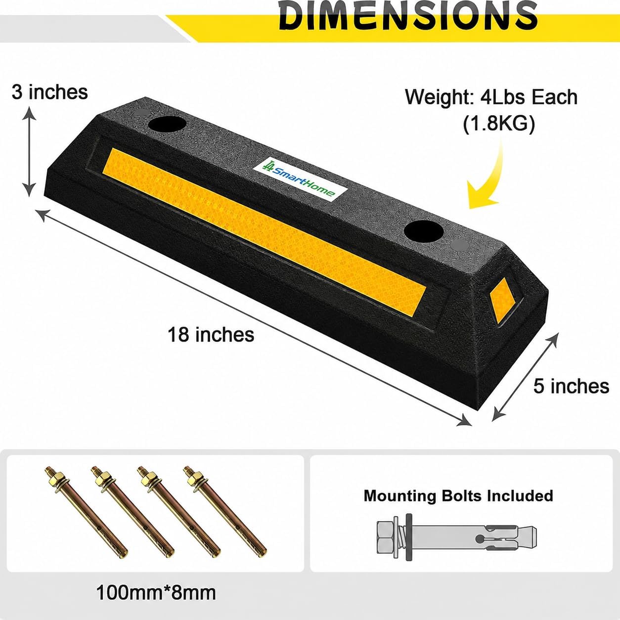 Car Stoppers for Garage, 2 Pack Heavy Duty Rubber Parking Stopper with Expansion Bolts, Reflective Garage Wheel Stop