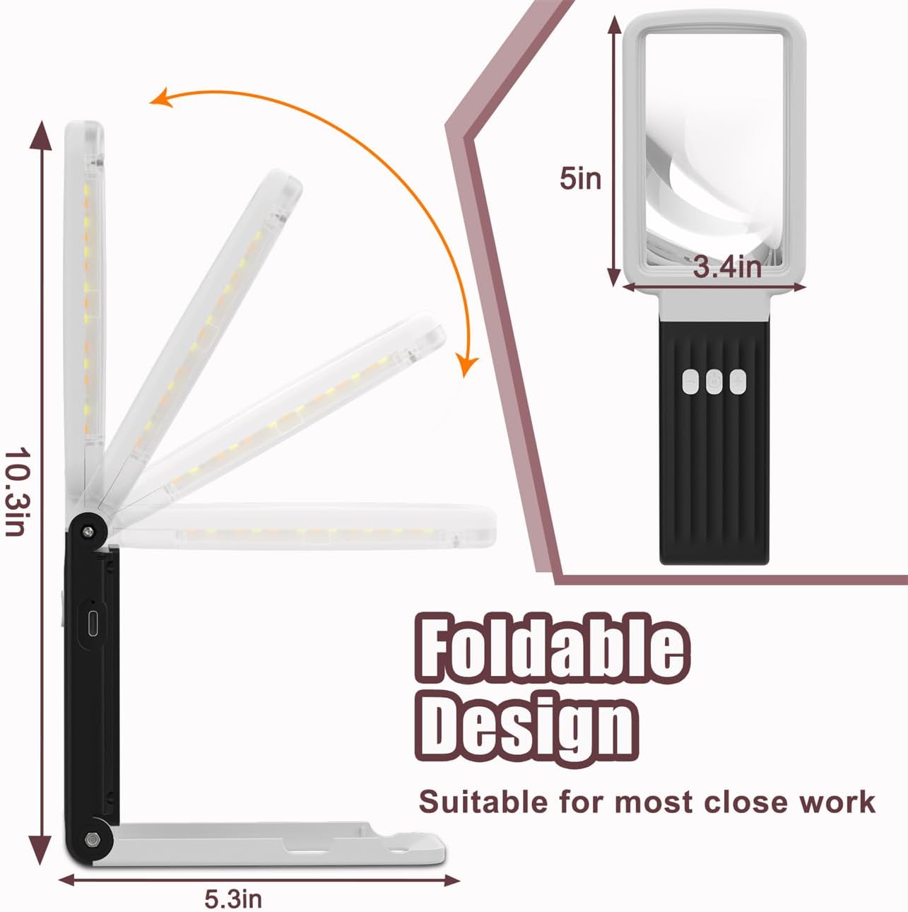 15X Magnifying Glass with Light and Stand, Real Glass Lens, Rechargeable Foldable Handheld Magnifier, 3 Color Modes