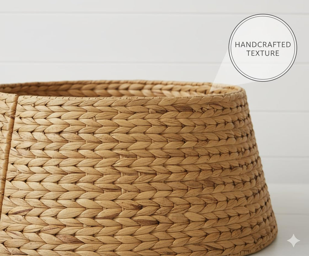 Hyacinth Christmas Tree Collar 27" - Natural Hand-Woven Basket Base Cover - Warm and Cozy Rustic Farmhouse Decoration