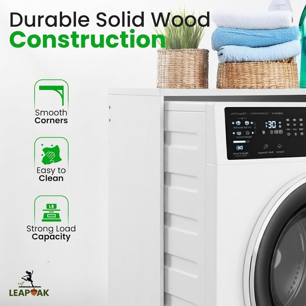 Over the Washer and Dryer Storage Shelf, Laundry Shelf, White | Engineered Wood, Laundry Room Organizer with Side