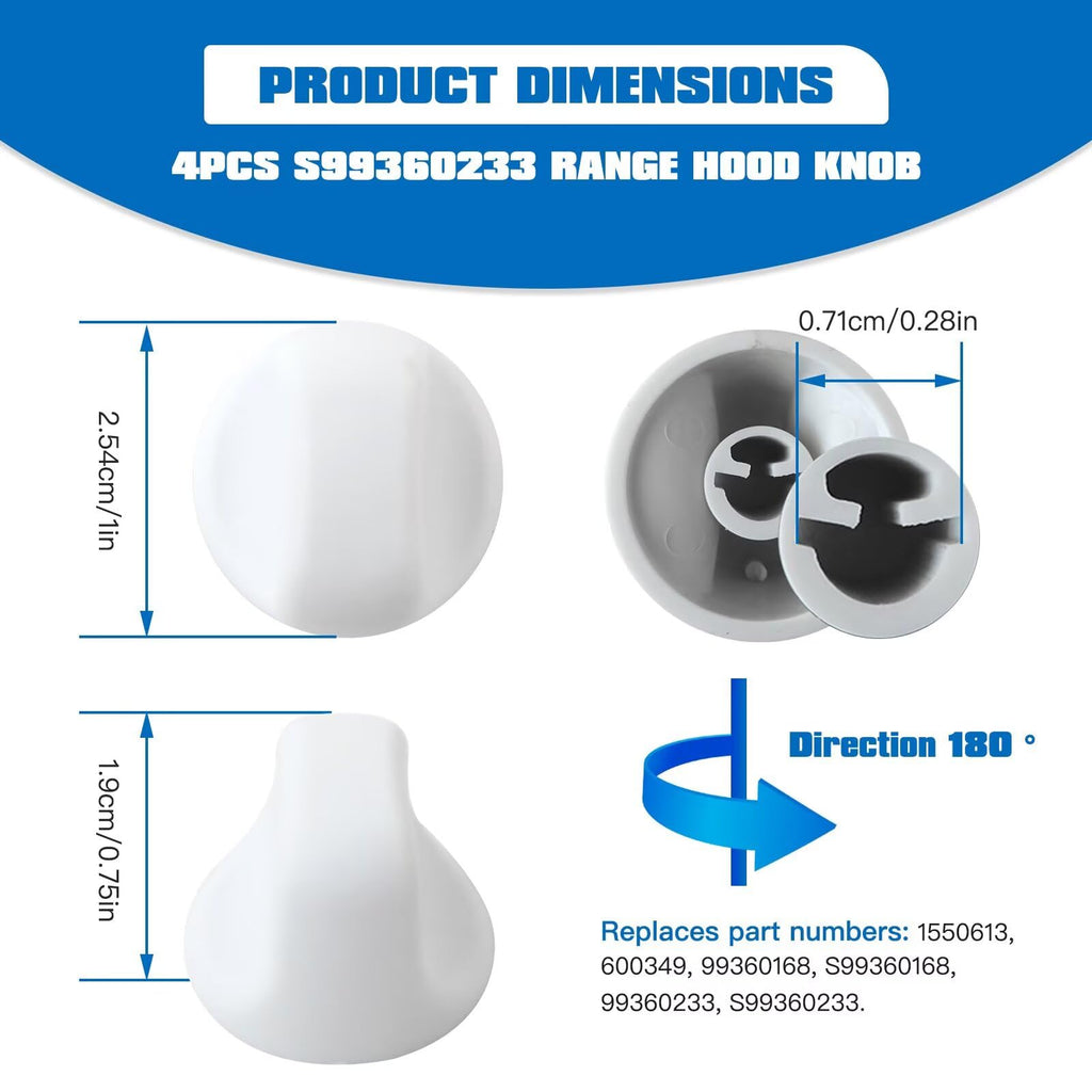 HEKUTU Range Hood Knobs 4Pcs for Broan Nutone, Fits AP13 Series Models - White