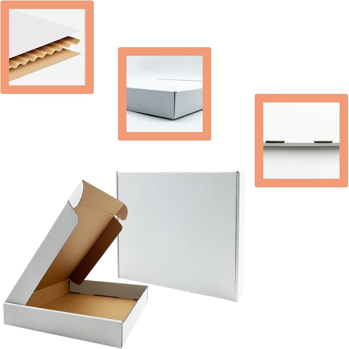 13x11x2 Inch Shipping Boxes Set of 25,White Corrugated Cardboard Mailers