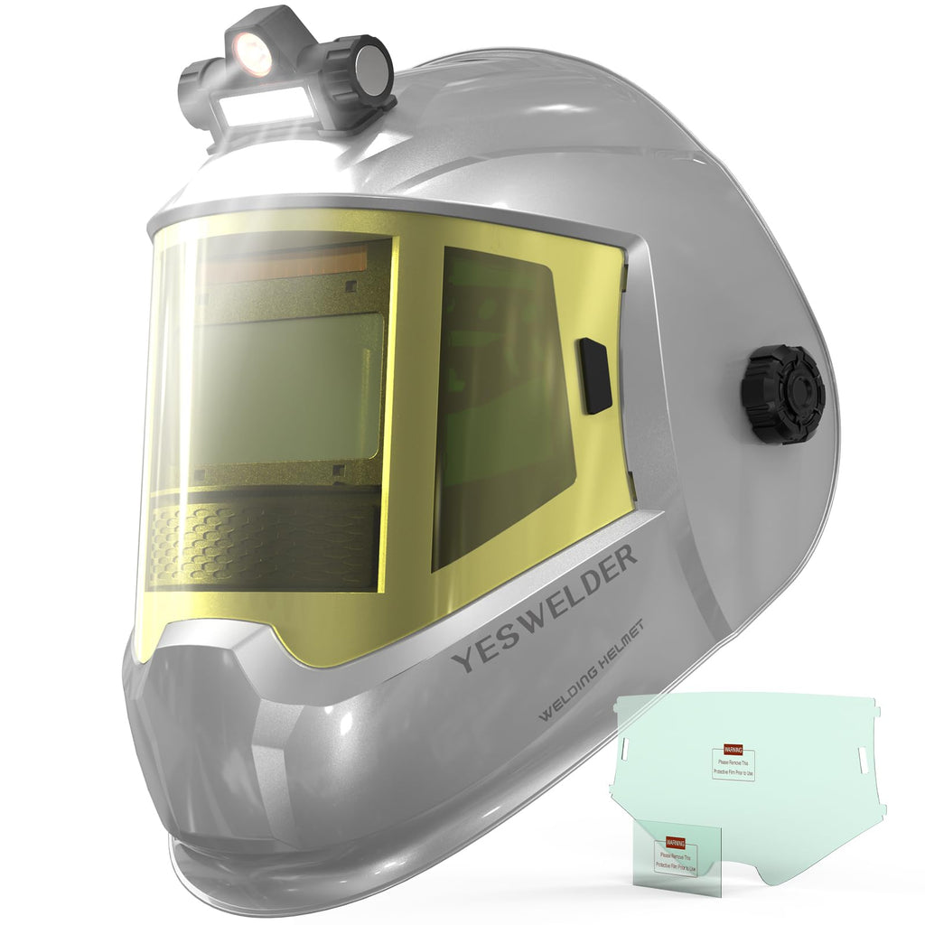 Auto Darkening Welding Helmet with Side View and LED, Silver