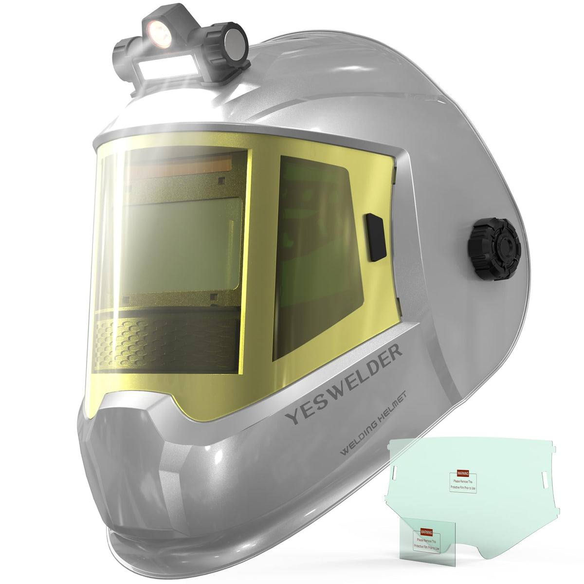 Auto Darkening Welding Helmet with Side View and LED, Silver