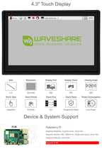 Waveshare 4.3inch Capacitive Touch Display Compatible with Raspberry Pi 4B Comes with Protection Case 800×480 Resolution IPS Wide Angle MIPI DSI Interface