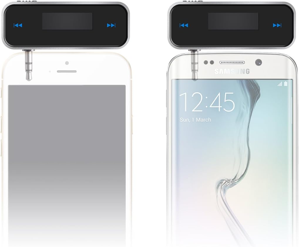 FM Transmitter Audio Adapter Car Kit, Wireless in-Car Radio Transmitter Built-in 3.5mm Aux Port for Cars iPhone 6s 5