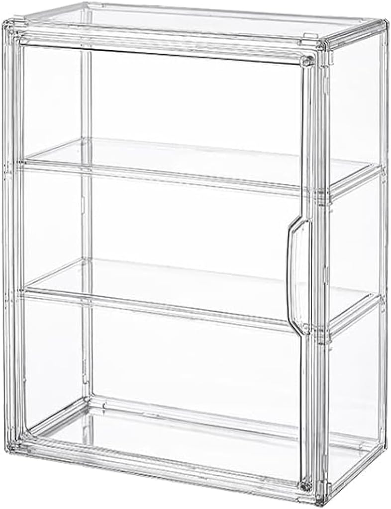 3 Tiers Clear Display Case for Figures, Acrylic Storage Organizers Box with Magnetic Door, Wall-Mounted Dustproof