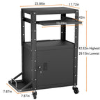 Mobile AV Cart with Side Shelves, Rolling Computer Cart Height Adjustable Rolling Media Utility Cart with Pullout