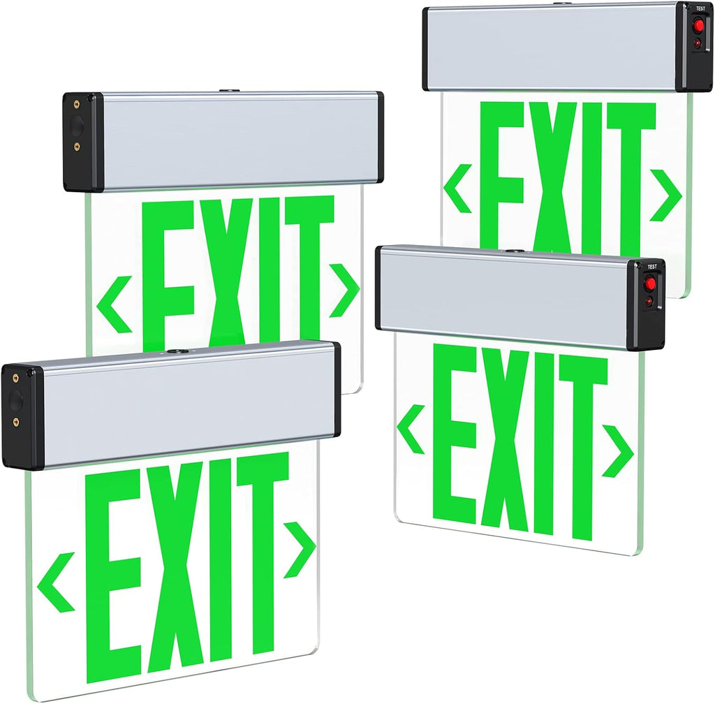 Green LED Edge Lit Exit Sign Brushed Aluminum Housing, UL Listed Emergency Exit Signs Single Sided Clear Acrylic with