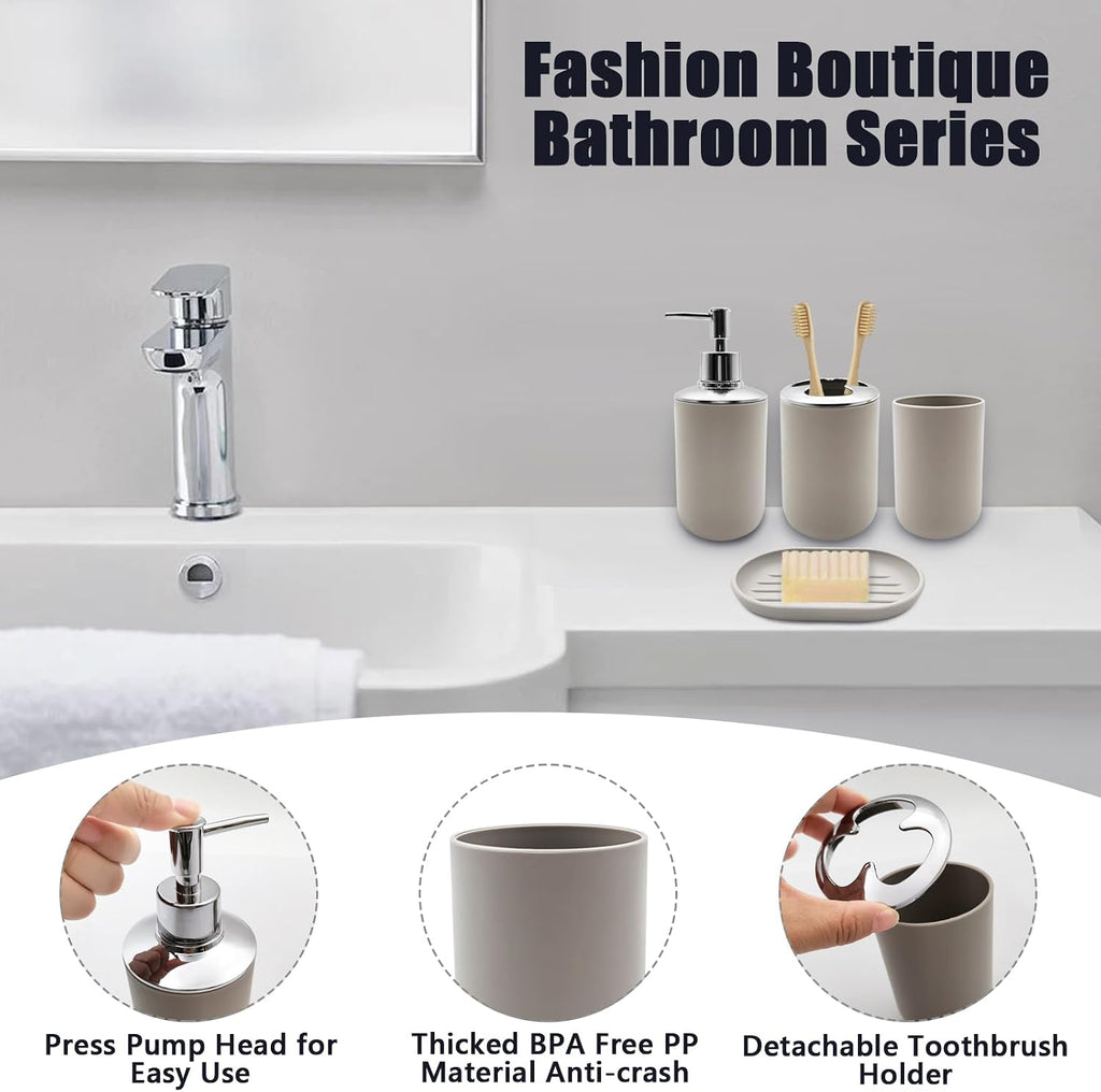 Bathroom Accessory Set, 4 pcs Shatter-Resistant Resin Bathroom Accessories Set Include Lotion Soap Dispenser