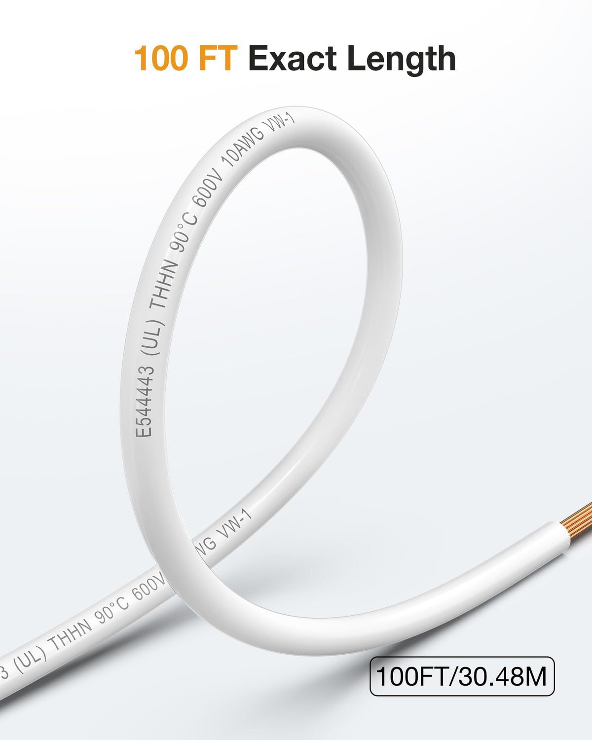 WotyWire 10 Gauge THHN Wire, Stranded Oxygen-Free Copper Wire, White, 100FT