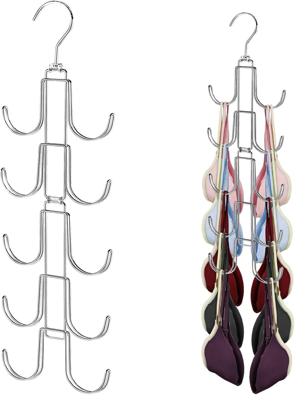 Tank Top Hanger: Collapsible Metal Bra Organizer for Closet with 10 Large Hooks - Holds Up to 40 Garments - Rotatable