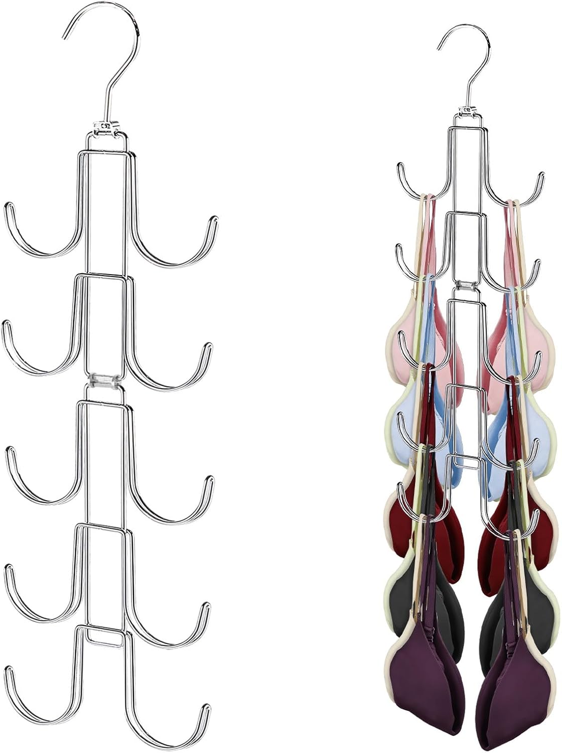 Tank Top Hanger: Collapsible Metal Bra Organizer for Closet with 10 Large Hooks - Holds Up to 40 Garments - Rotatable