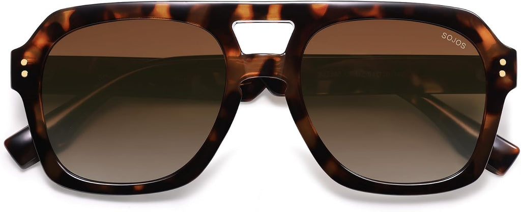 Retro Thick Polarized Aviator Sunglasses for Women Men, Large Trendy Bold Square Pilot Shades SJ2385