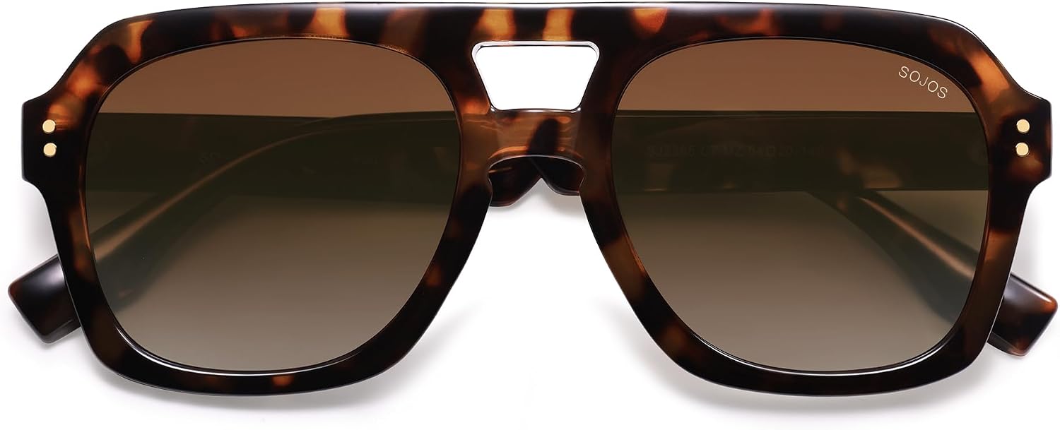 Retro Thick Polarized Aviator Sunglasses for Women Men, Large Trendy Bold Square Pilot Shades SJ2385