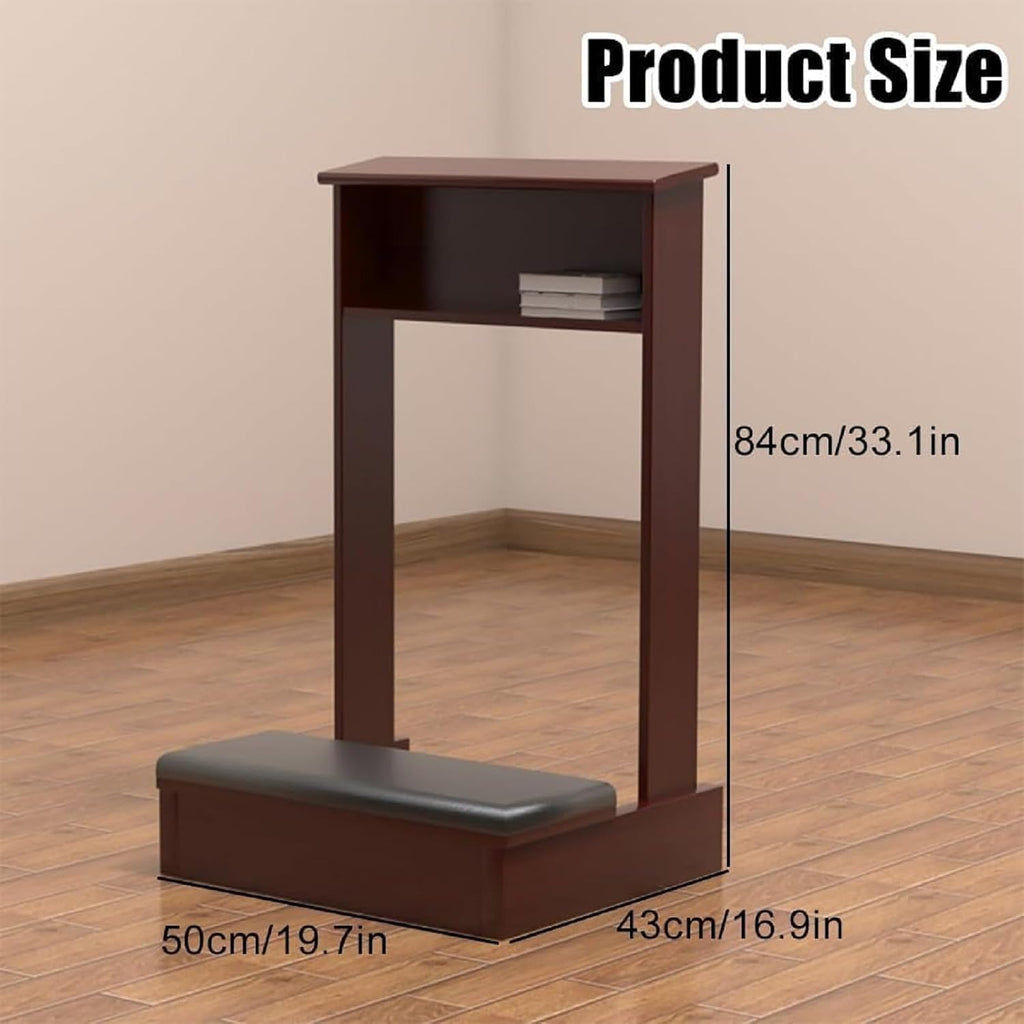 Prayer Bench Kneeler Wooden Prayer Kneeler with Shelf and Cushion Church Pulpit Kneeling Chair Lectern Stand with