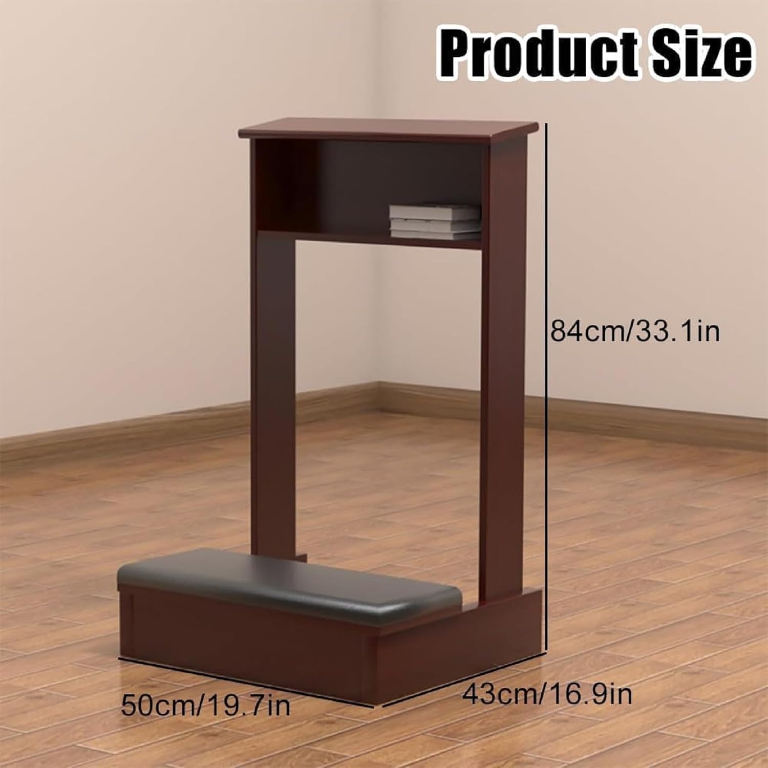 Prayer Bench Kneeler Wooden Prayer Kneeler with Shelf and Cushion Church Pulpit Kneeling Chair Lectern Stand with