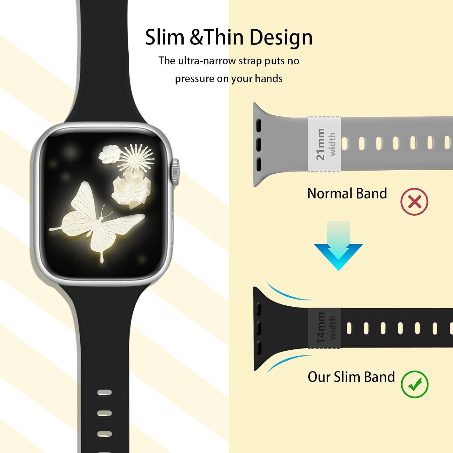 Slim Band Compatible with Apple Watch Bands 38mm 40mm 41mm 42mm 44mm 45mm 46mm 49mm for Women Men,Soft Thin Narrow