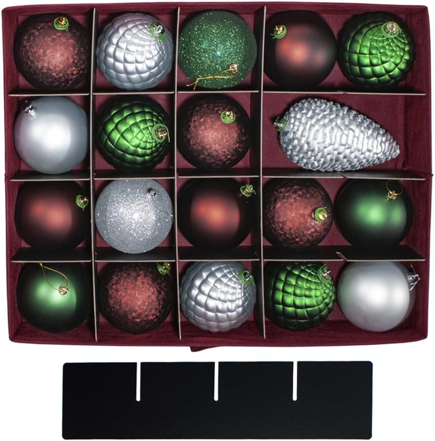 Christmas Ornament Storage Box, Holds 60-4 Inch Ornaments | Adjustable Acid-Free Dividers, 3 Removable Trays with