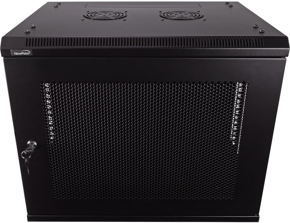 NavePoint 9U Server Rack Enclosure - 17.7” Deep, Wall Mount Network Cabinet with Locking Perforated Door, 19” IT Equipment Compatible, Network Rack, Removable Side Panels, Black