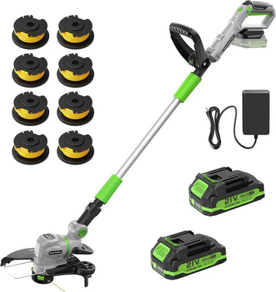 12" 21V Weed Wacker Cordless, 2 in 1 String Trimmer and Edger | Automatic Line Feed, 2 Speed Modes, 2 X 2.0Ah