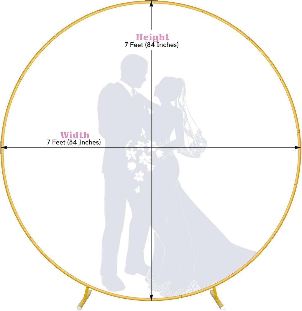 7.2 Ft Round Balloon Arch Stand Gold Backdrop Frame for Wedding, Birthday, Baby Shower, Graduation, Party