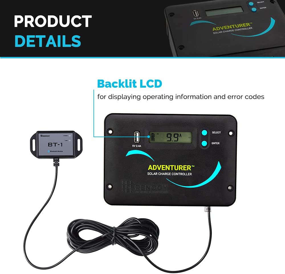 200W 12V N-Type RV Solar Panel Kit with Adventurer 30A Controller | Adventurer 30A LCD PWM Charge Controller +