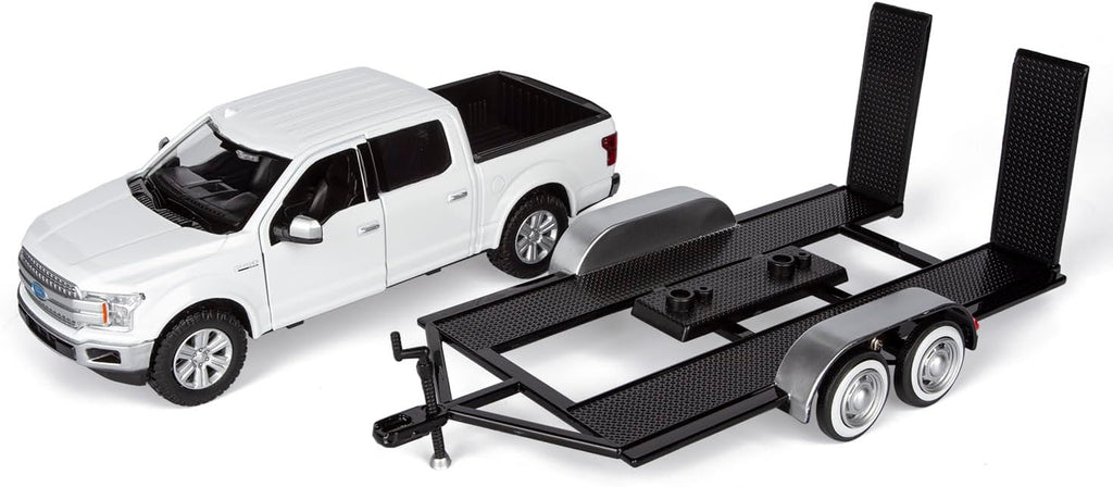 2019 Ford F-150 Lariat Crew Cab Pickup Truck with a Car Hauler, Truck & Tow Trailer Combo - 1/27 Scale Diecast Model