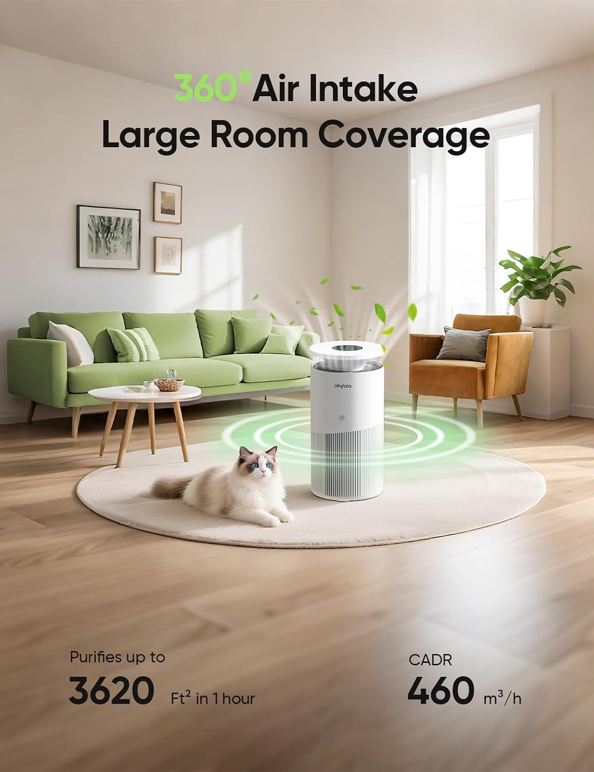 Air Purifier for Home Large Room up to 3620Ft², H13 True HEPA Air Purifiers for Home Pet Hair Dander Odor Pollen, Air