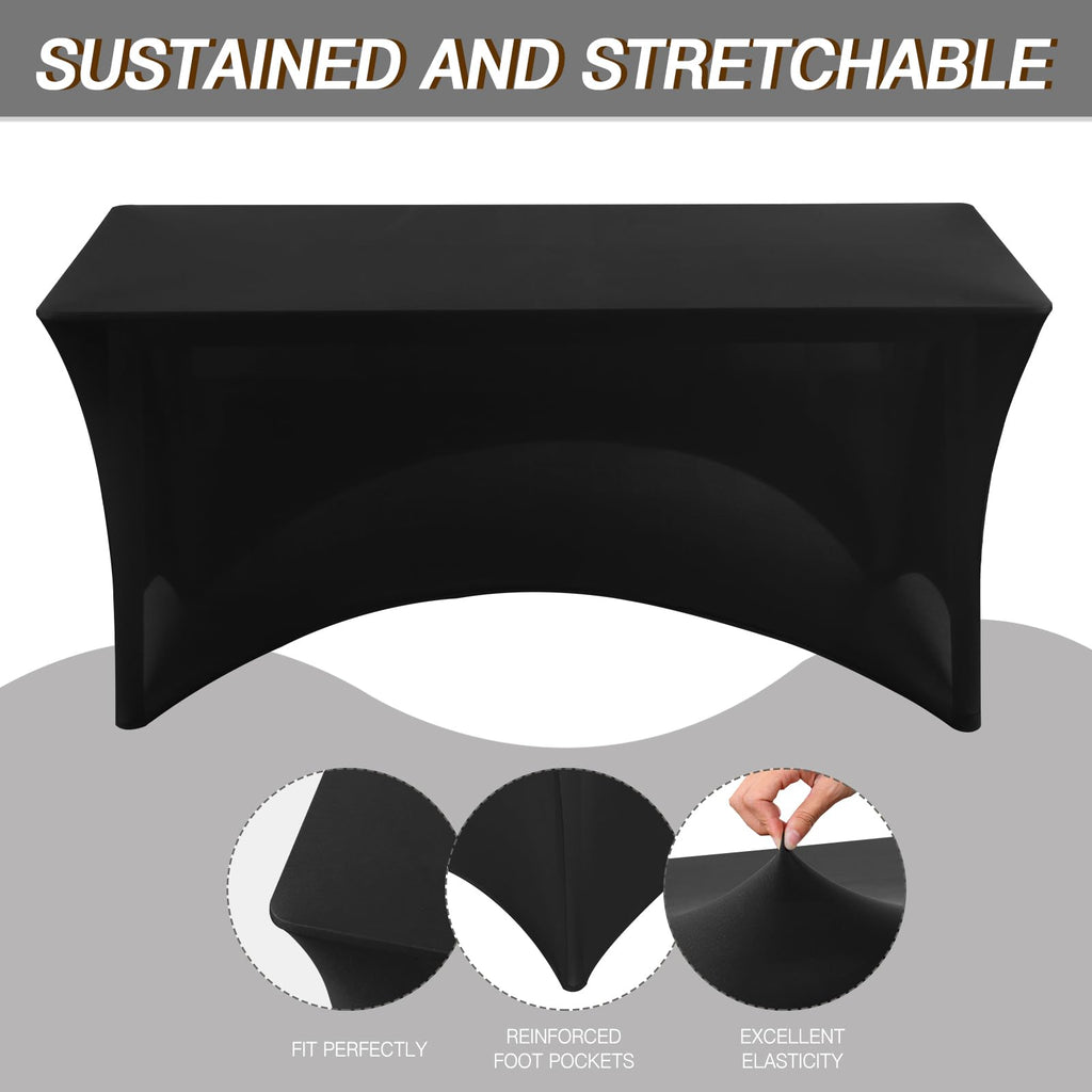 6 Pack 6FT Black Tablecloth Rectangle Spandex Fitted Table Cover