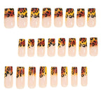 Medium Press on Coffin Nails - Brown Fake Nails with Leopard Print Design - Ombre, Winter False Nails Press ons